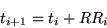 \begin{displaymath}
t_{i+1} = t_{i} + RR_{i}
\end{displaymath}